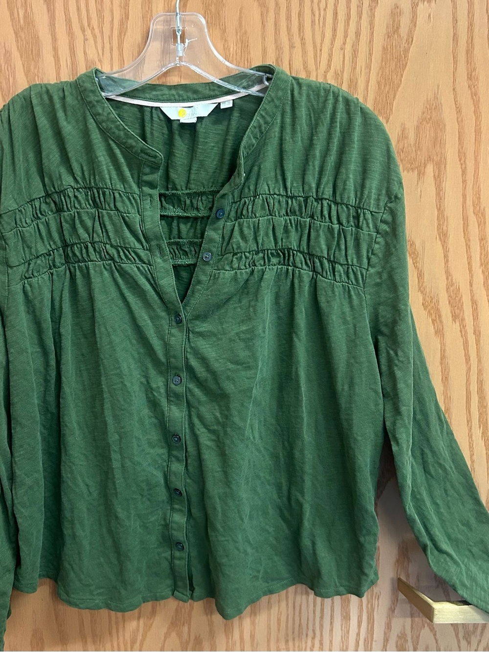 Women’s Boden Green Button-Front Peasant Blouse